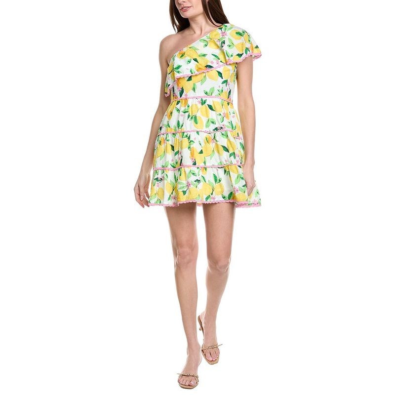 Adrianna Papell Womens One-Shoulder Ruffle Mini Dress, Yellow